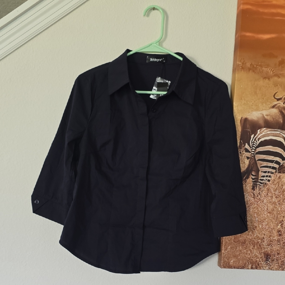 Allegra K Dark Blue Collared Shirt